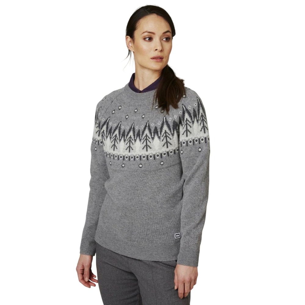 Helly Hansen Grey Fair Isle Wool Blend Sweater Womens Size S Scandi Cabin Hygge